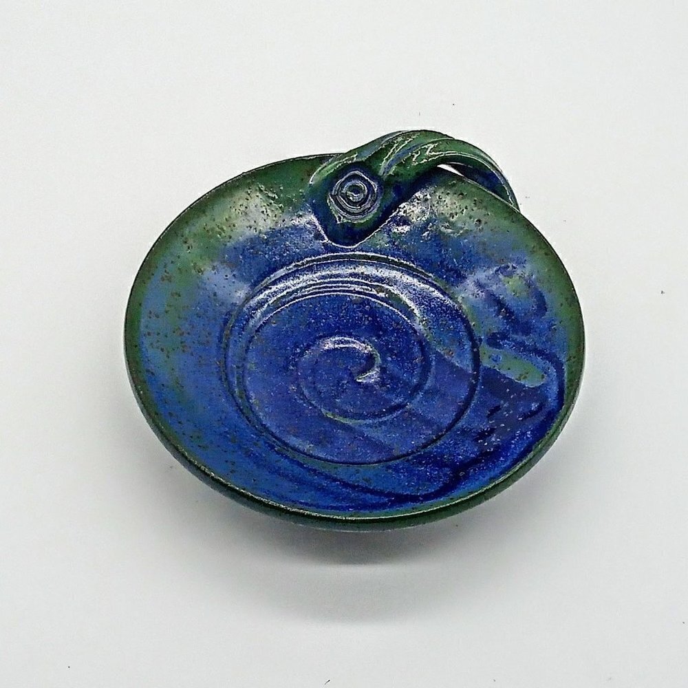 Blue Green Wraparound Handle Pottery Bowl